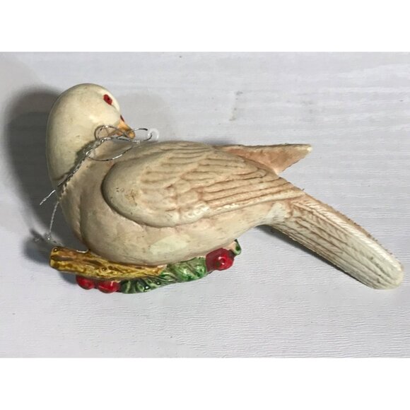 Dove Birds Christmas Tree Ornament Holly Accents Hard Plastic - Picture 8 of 12